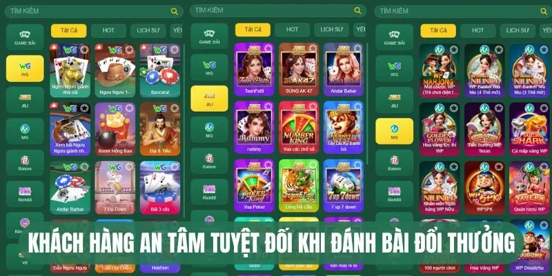 Khách hàng an tâm tuyệt đối khi đánh bài đổi thưởng