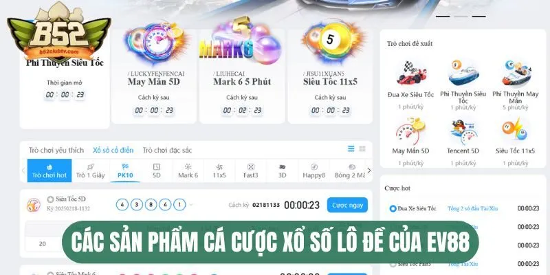 Các sản phẩm cá cược xổ số lô đề của EV88
